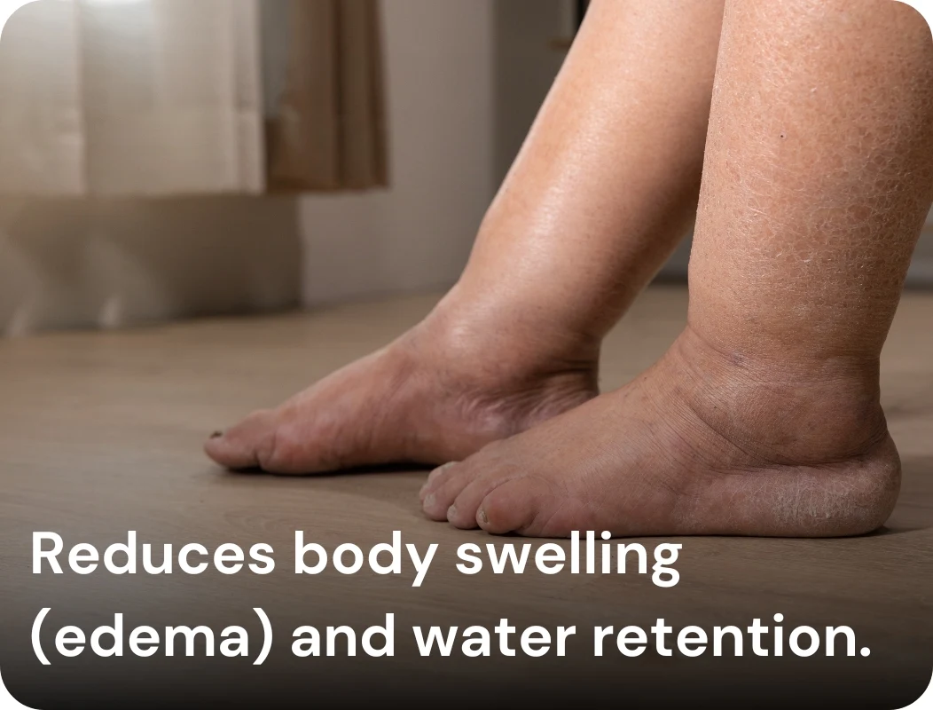 Reduces body swelling (edema) and water retention.